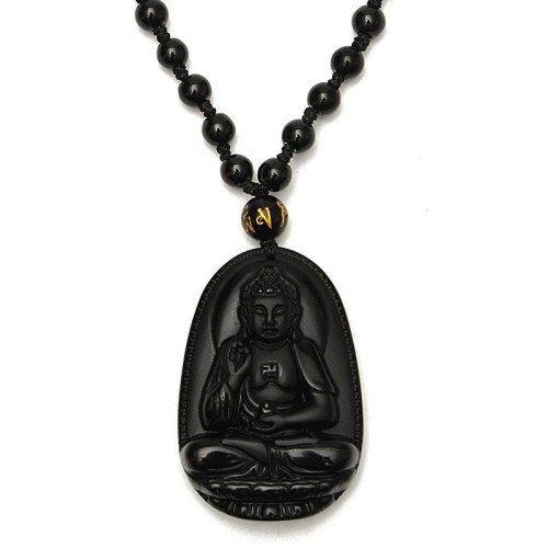 Black Obsidian Buddha Necklace for Protection - Negative Energy Blocking & Mental Clarity Black Obsidian Buddha Necklace for Protection - Negative Energy Blocking & Mental Clarity