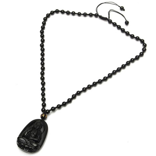 Black Obsidian Buddha Necklace for Protection - Negative Energy Blocking & Mental Clarity Black Obsidian Buddha Necklace for Protection - Negative Energy Blocking & Mental Clarity