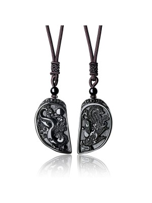 Dragon and Phoenix Obsidian Balancing Necklace - Love Union & Family Blessing