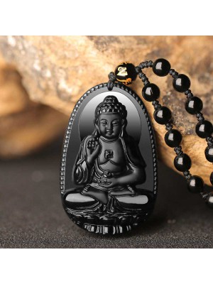 Black Obsidian Buddha Necklace for Protection - Negative Energy Blocking & Mental Clarity