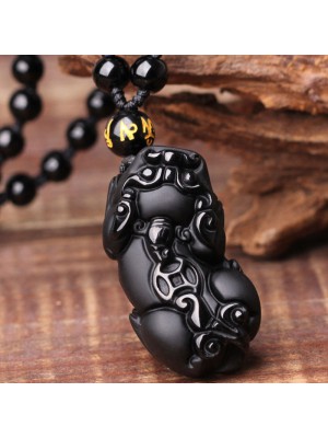 Black Obsidian Pixiu Protection Necklace - Wealth Lock & Evil Repelling