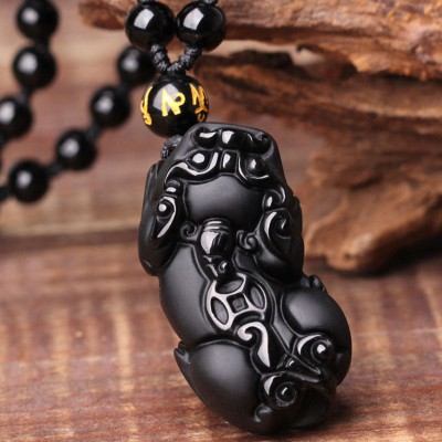 Black Obsidian Pixiu Protection Necklace - Wealth Lock & Evil Repelling