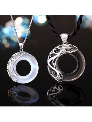 Obsidian Dragon and Opal Phoenix Couple Protection Necklace - Marriage Harmony & Home Safety