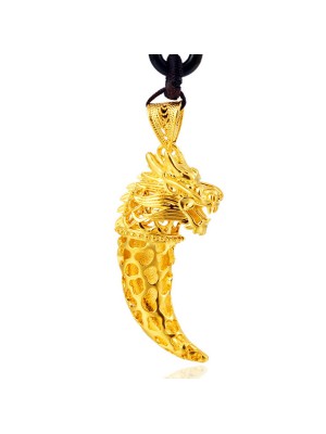 Lucky Golden Dragon Wolf Tooth Pendant Necklace - Courage & Opportunity Attraction