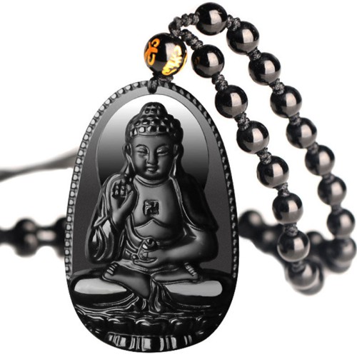 Black Obsidian Buddha Necklace for Protection - Negative Energy Blocking & Mental Clarity Black Obsidian Buddha Necklace for Protection - Negative Energy Blocking & Mental Clarity