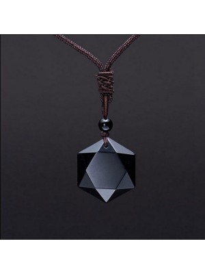 Six-Pointed Star Black Obsidian Protection Necklace - Evil Shield & Cosmic Harmony