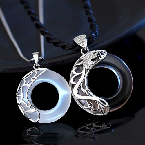 Obsidian Dragon and Opal Phoenix Couple Protection Necklace - Marriage Harmony & Home Safety
