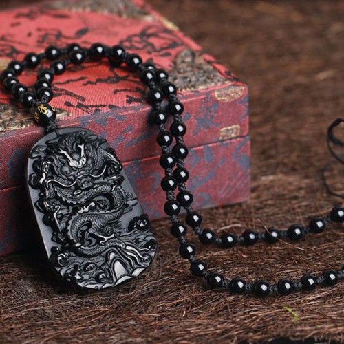 Obsidian Dragon Success Necklace - Career Breakthrough & Authority Ascension