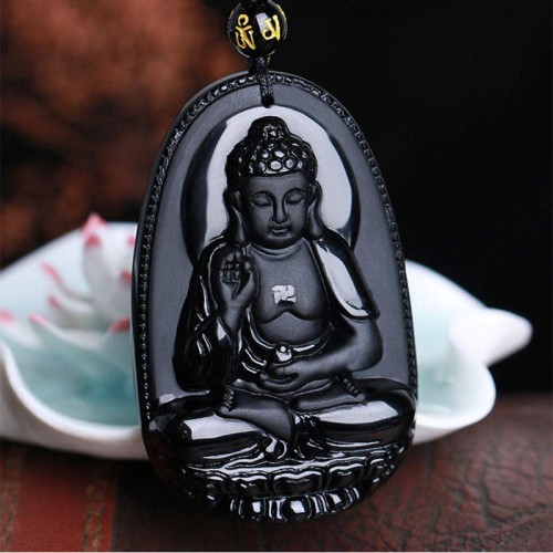 Black Obsidian Buddha Necklace for Protection - Negative Energy Blocking & Mental Clarity Black Obsidian Buddha Necklace for Protection - Negative Energy Blocking & Mental Clarity
