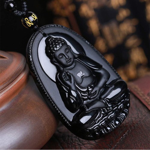 Black Obsidian Buddha Necklace for Protection - Negative Energy Blocking & Mental Clarity Black Obsidian Buddha Necklace for Protection - Negative Energy Blocking & Mental Clarity