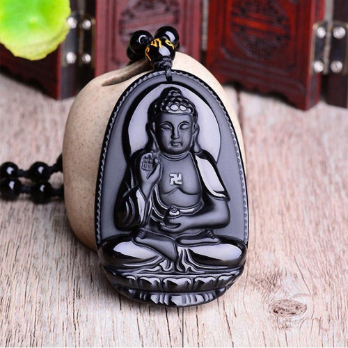 Black Obsidian Buddha Necklace for Protection - Negative Energy Blocking & Mental Clarity Black Obsidian Buddha Necklace for Protection - Negative Energy Blocking & Mental Clarity