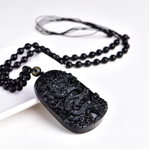Obsidian Dragon Success Necklace - Career Breakthrough & Authority Ascension