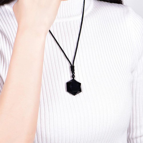 Six-Pointed Star Black Obsidian Protection Necklace - Evil Shield & Cosmic Harmony