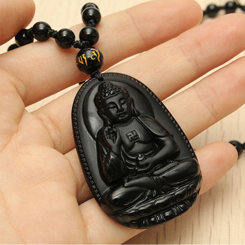 Black Obsidian Buddha Necklace for Protection - Negative Energy Blocking & Mental Clarity Black Obsidian Buddha Necklace for Protection - Negative Energy Blocking & Mental Clarity