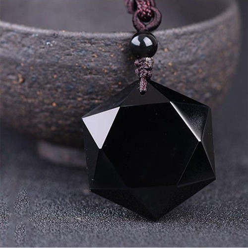 Six-Pointed Star Black Obsidian Protection Necklace - Evil Shield & Cosmic Harmony