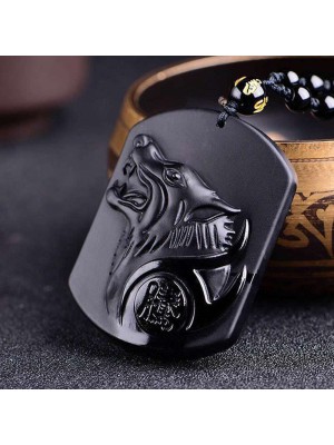 Black Obsidian Wolf Pendant Necklace - Leadership Power & Pack Loyalty