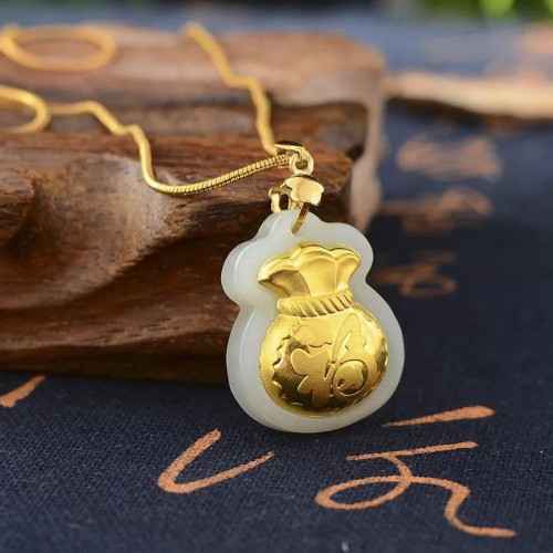 Lucky Wealth Bag Hetian Jade Pendant Necklace - Prosperity & Legacy Lucky Wealth Bag Hetian Jade Pendant Necklace - Prosperity & Legacy