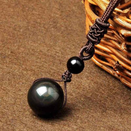 Rainbow Eye Obsidian Sphere Pendant Necklace - Psychic Protection & Emotional Stability Rainbow Eye Obsidian Sphere Pendant Necklace - Psychic Protection & Emotional Stability