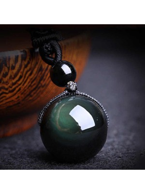 Rainbow Eye Obsidian Sphere Pendant Necklace - Psychic Protection & Emotional Stability