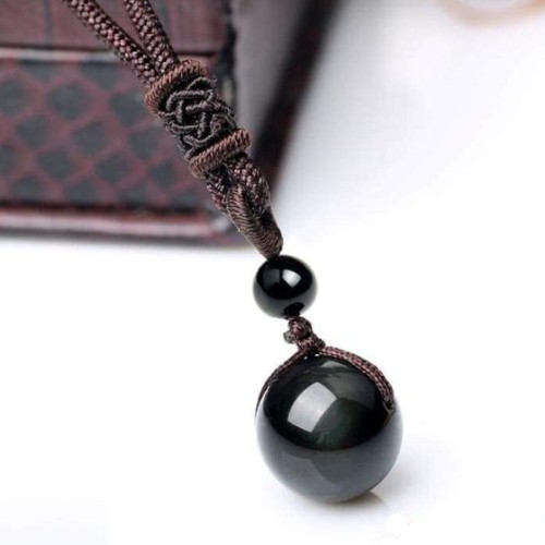 Rainbow Eye Obsidian Sphere Pendant Necklace - Psychic Protection & Emotional Stability Rainbow Eye Obsidian Sphere Pendant Necklace - Psychic Protection & Emotional Stability
