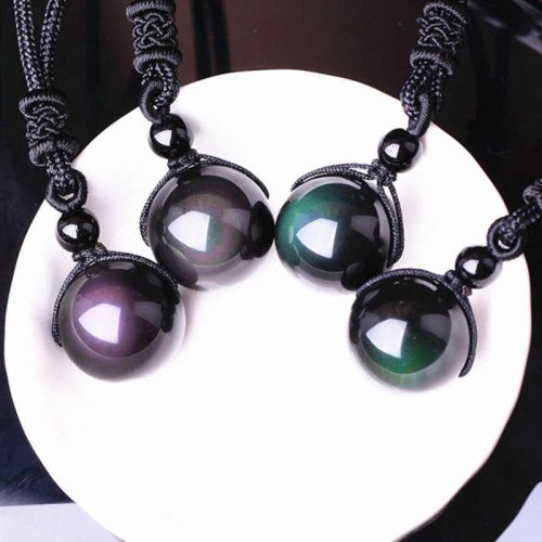 Rainbow Eye Obsidian Sphere Pendant Necklace - Psychic Protection & Emotional Stability Rainbow Eye Obsidian Sphere Pendant Necklace - Psychic Protection & Emotional Stability