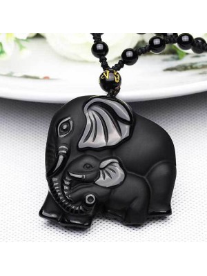 Black Obsidian Elephant Necklace - Stability & Wealth Guardianship