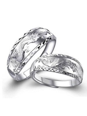 Silver Dragon Phoenix Couple Ring
