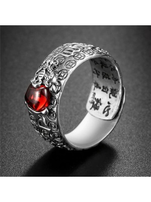 Red Garnet Stone Mantra Ring