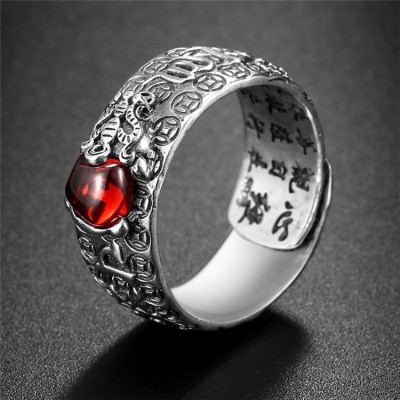 Red Garnet Stone Mantra Ring