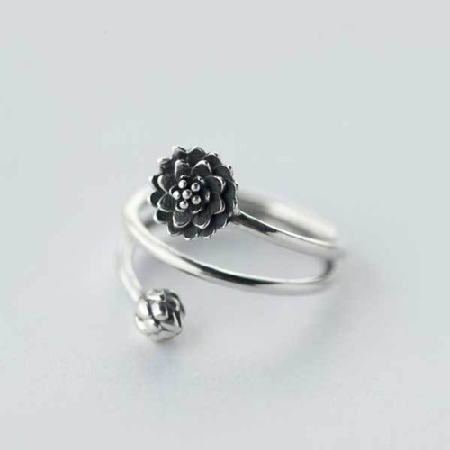 Silver Triple Wrap Lotus Ring