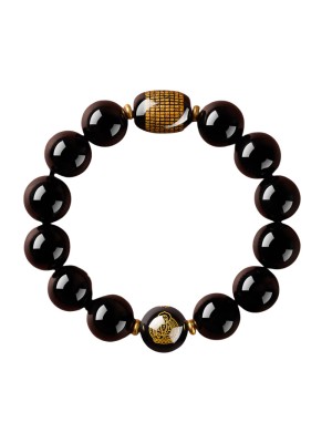 Black Obsidian Heart Sutra Buddha Bead Bracelet